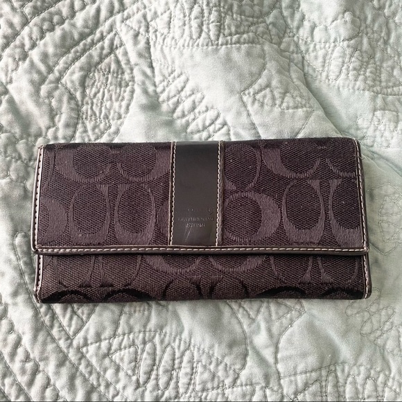 Coach Black Signature Fabric & Leather Wallet